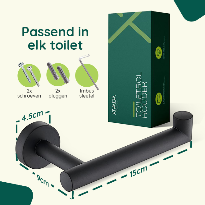 XIVADA Toiletrolhouder Mano - Inclusief schroefset - Rvs - Zwart (6)
