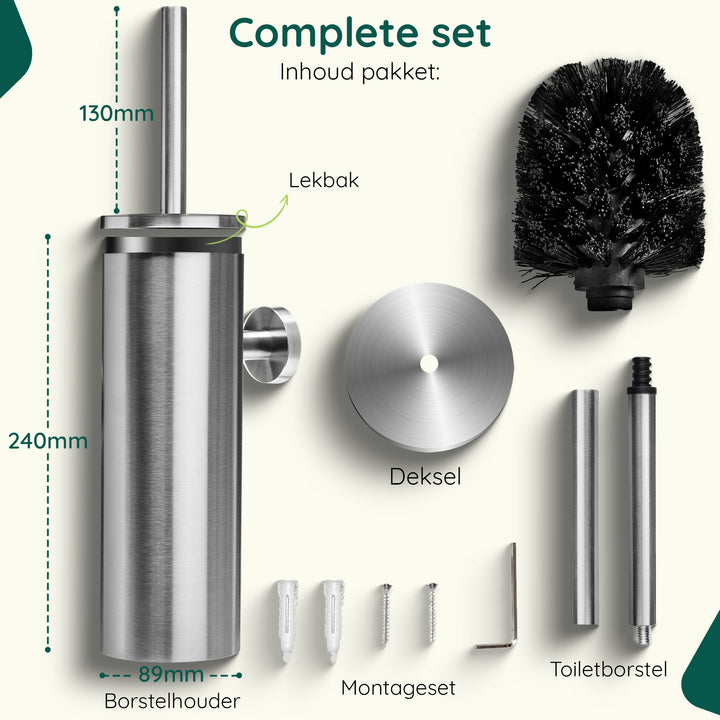 XIVADA Toiletborstel Mura - Met houder - Boren - Rvs - Zilver (8)