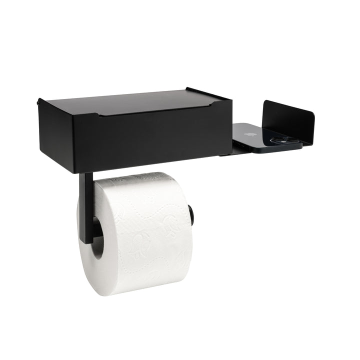 XIVADA Toiletrolhouder - Met plankje - Met opbergbakje - Rvs - Zwart (1)