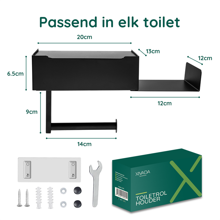 XIVADA Toiletrolhouder - Met plankje - Met opbergbakje - Rvs - Zwart (8)