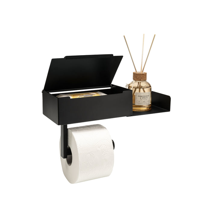 XIVADA Toiletrolhouder - Met plankje - Met opbergbakje - Rvs - Zwart (2)