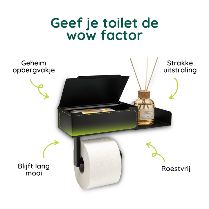 XIVADA Toiletrolhouder - Met plankje - Met opbergbakje - Rvs - Zwart (6)