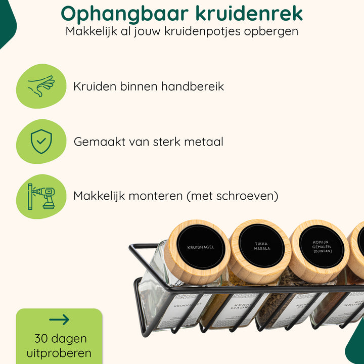 XIVADA Kruidenrek ophangbaar met 36 kruidenpotjes - 240 kruidenlabels (6)