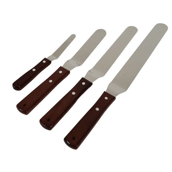 Krumble paletmes / glaceermes spatel set van 4 RVS met houten handvat