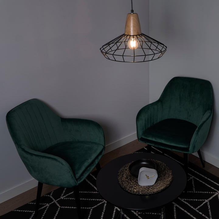 QUVIO Hanglamp rond staaldraad en hout - QUV5051L-BLACK (5)