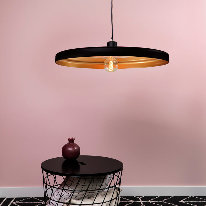 QUVIO Hanglamp rond zwart met gouden binnenkant - (4)