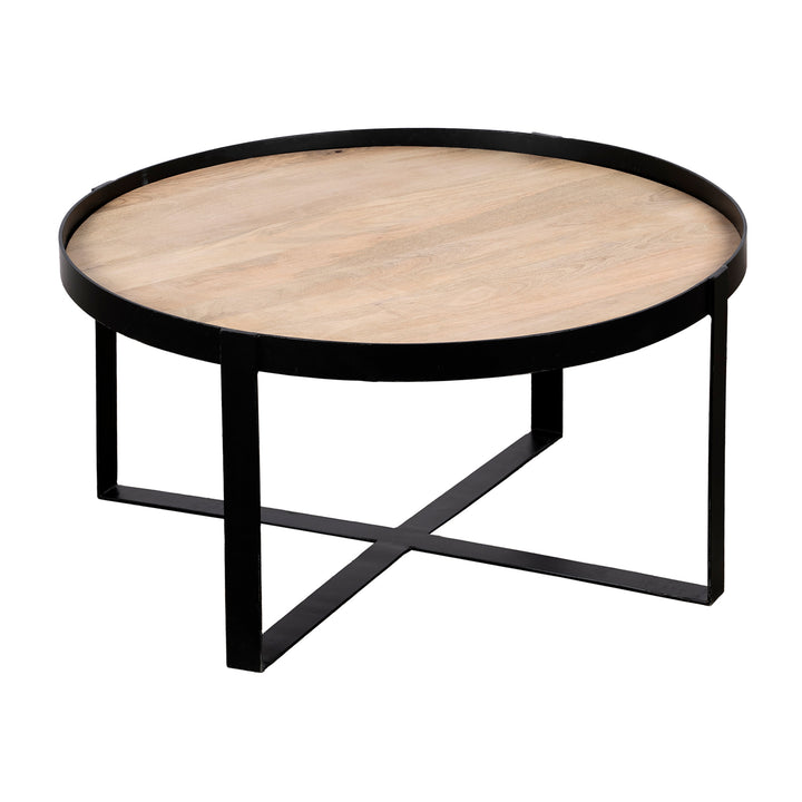 QUVIO Salontafel Anna – Rond – FSC® mangohout – Zwart – Naturel (1)