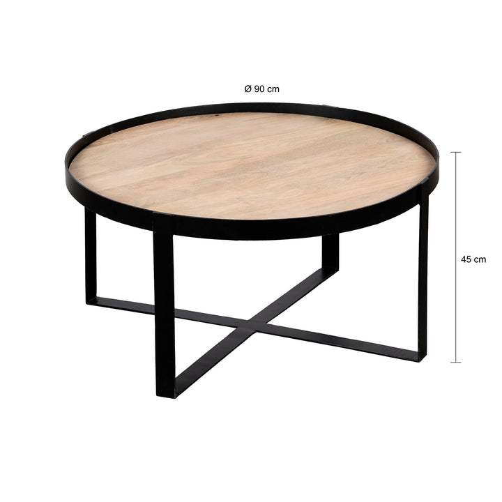 QUVIO Salontafel Anna – Rond – FSC® mangohout – Zwart – Naturel (2)