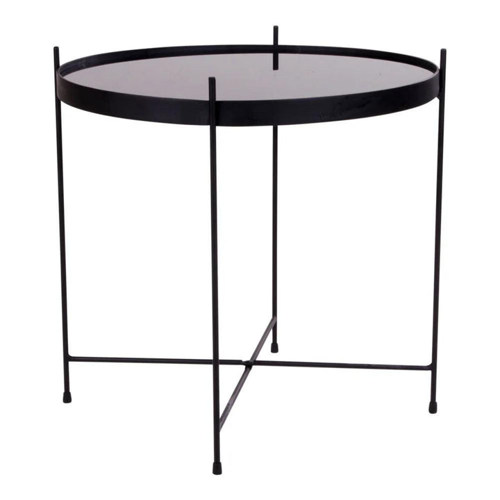 QUVIO Salontafel Emma - Rond - Staal - Glas - Ø48 - Zwart (1)