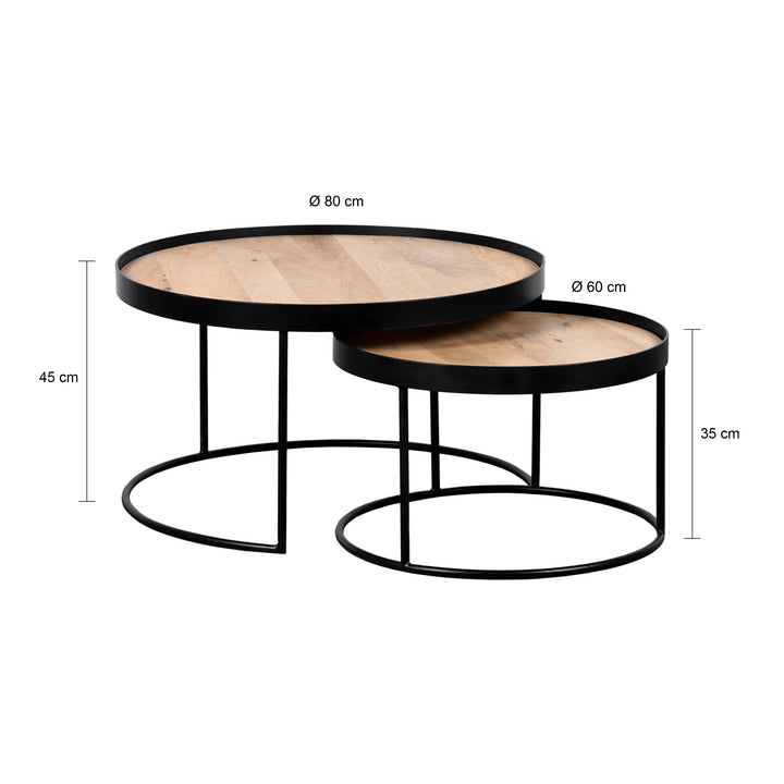 QUVIO Salontafel Sara – Set van 2 – FSC® mangohout – Metaal (1)