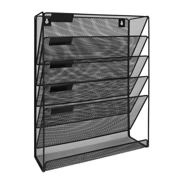 QUVIO Tijdschriftenhouder wand met 5 lagen - Mesh - Zwart