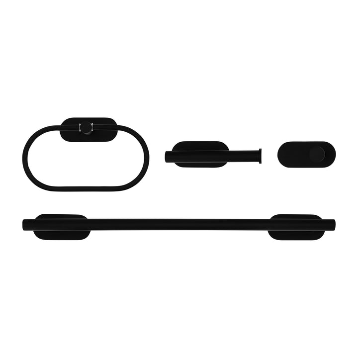 QUVIO Badkamer accessoires set (2x handdoekhouder + haakje + toiletrolhouder)  - 4 delig - RVS - Zwart (1)