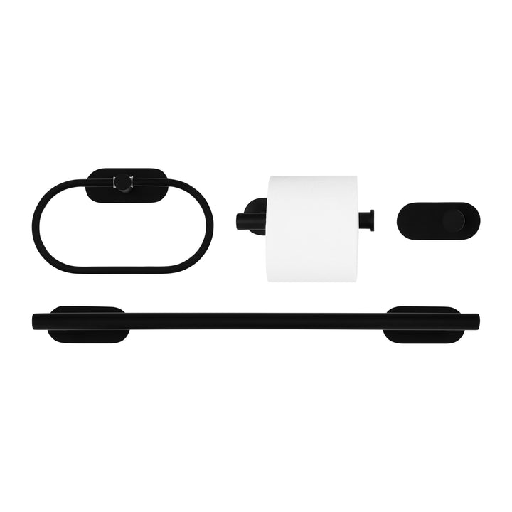 QUVIO Badkamer accessoires set (2x handdoekhouder + haakje + toiletrolhouder)  - 4 delig - RVS - Zwart