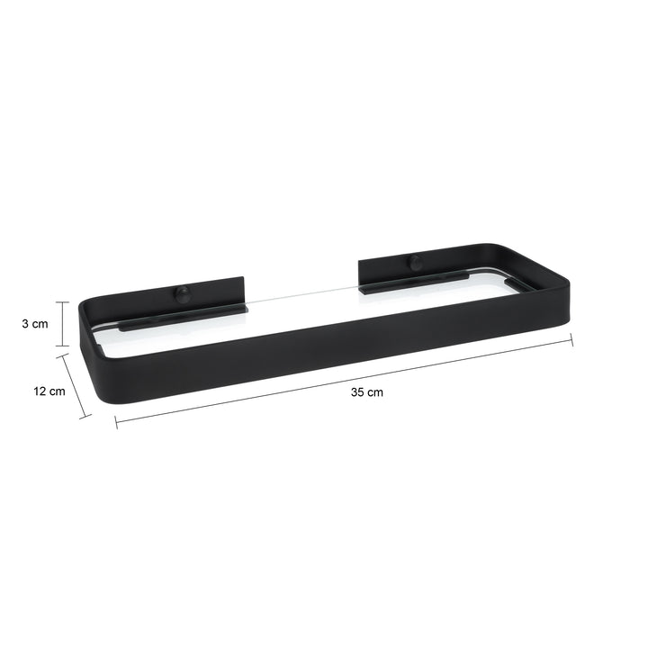 QUVIO Badkamer plank - 35 cm - Metaal en Glas - Zwart (1)