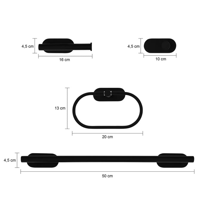 QUVIO Badkamer accessoires set (2x handdoekhouder + haakje + toiletrolhouder)  - 4 delig - RVS - Zwart (2)