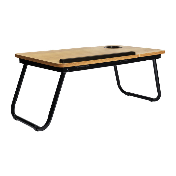 QUVIO Bedtafel met bekerhouder - Houtlook (3)