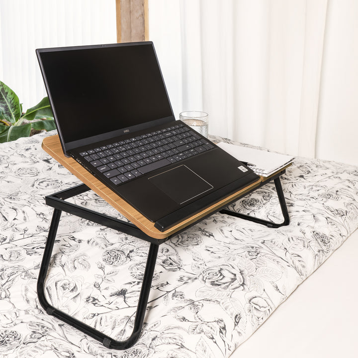 QUVIO Bedtafel met bekerhouder - Houtlook (6)