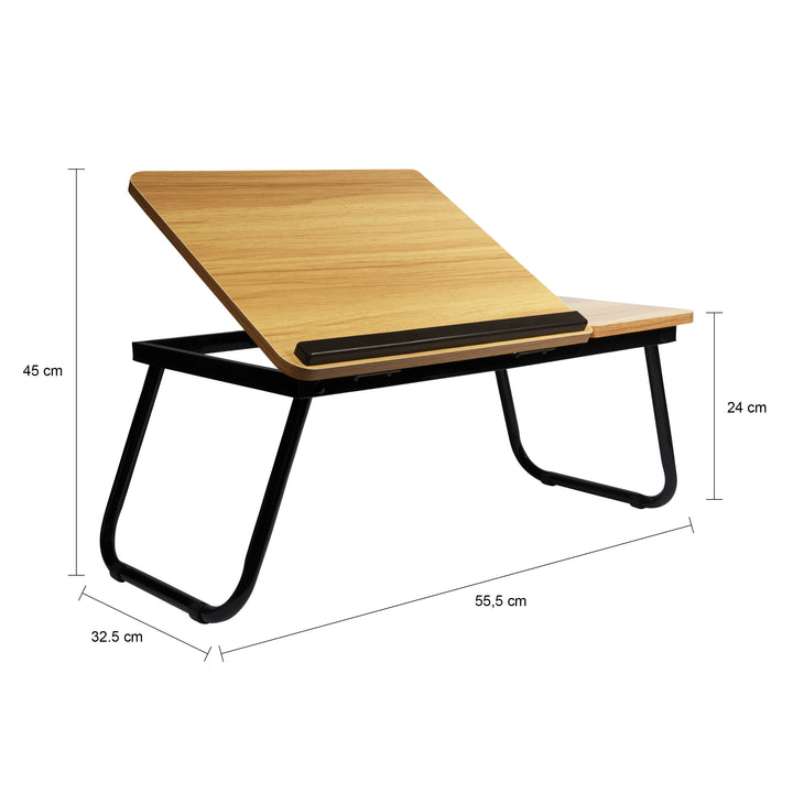 QUVIO Bedtafel met bekerhouder - Houtlook (2)