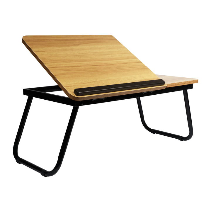 QUVIO Bedtafel met bekerhouder - Houtlook (1)