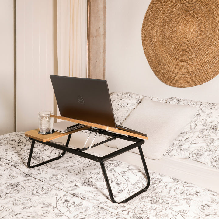 QUVIO Bedtafel met bekerhouder - Houtlook (7)