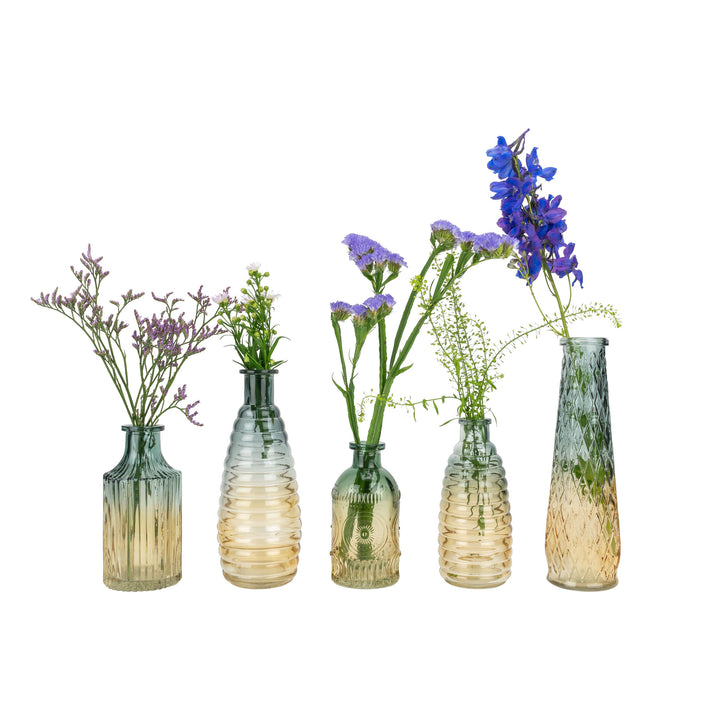 QUVIO Glazen vaas met patroon, geel/blauw - Hoogte 13 cm (6)