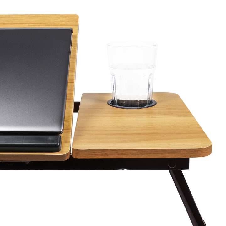 QUVIO Bedtafel met bekerhouder - Houtlook (4)