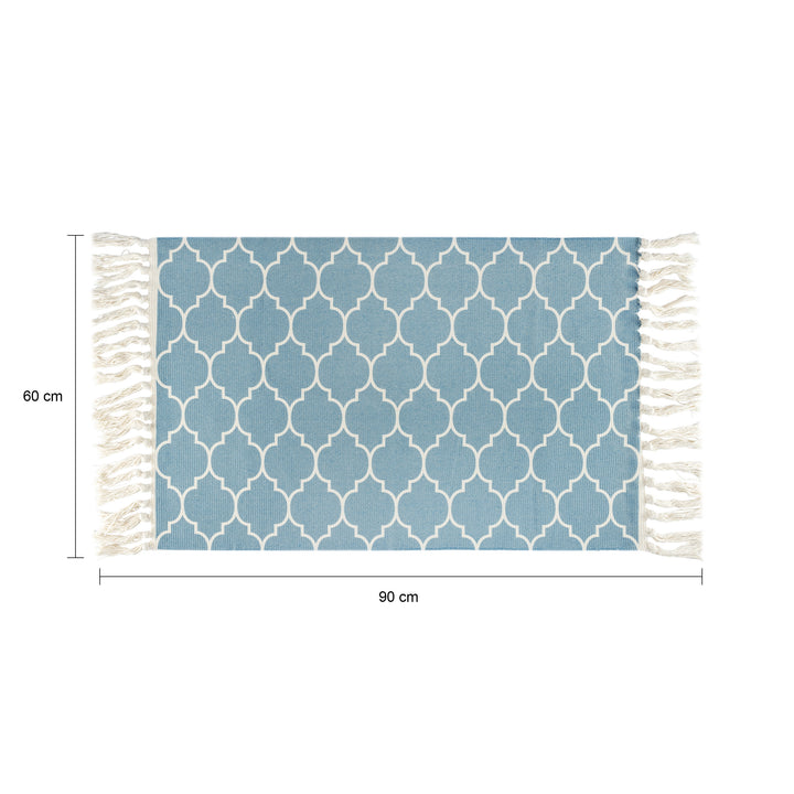 QUVIO Vloerkleed met franjes - 60x90cm - Blauw en wit (1)