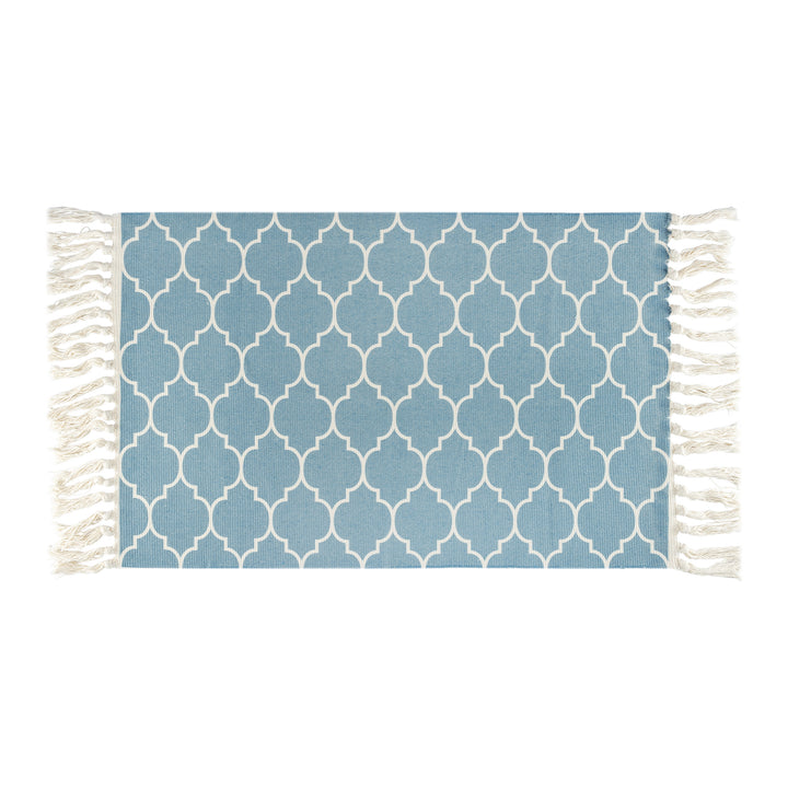 QUVIO Vloerkleed met franjes - 60x90cm - Blauw en wit