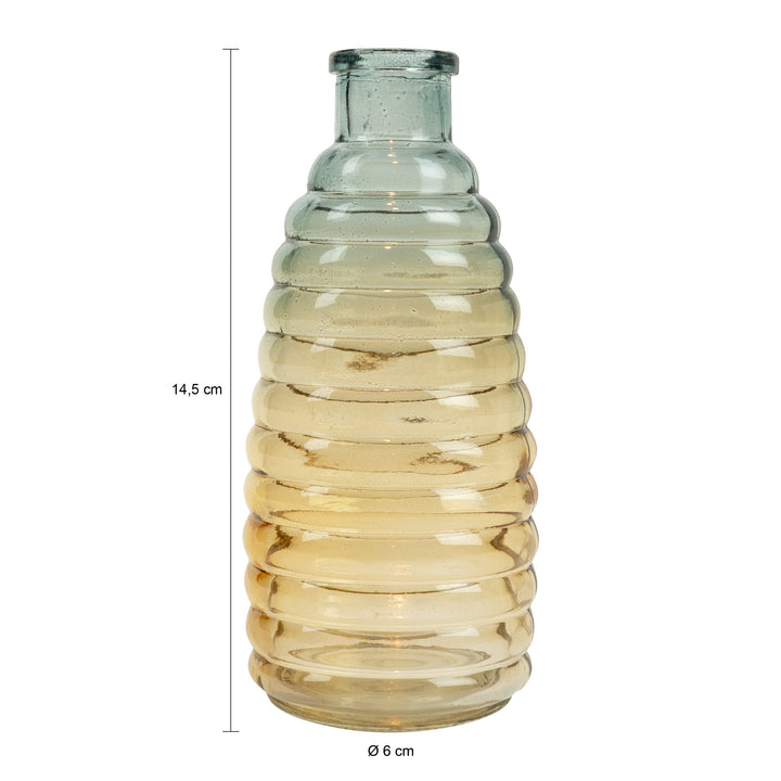 QUVIO Glazen vaas met patroon, geel/blauw - Hoogte 15 cm (1)