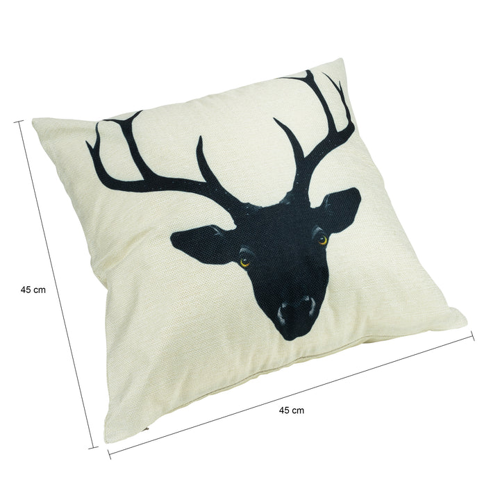 QUVIO Kussenhoes 45 x 45 cm met zwart rendierhoofd - Beige (1)