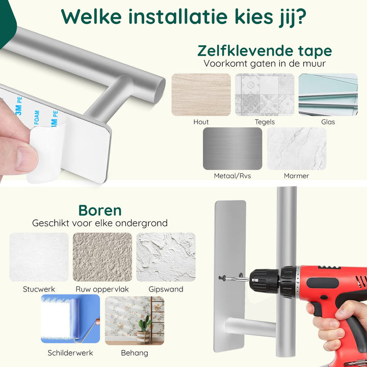 XIVADA Reserverolhouder Fera - Zelfklevend - Schroefset - Rvs - Zilver (7)