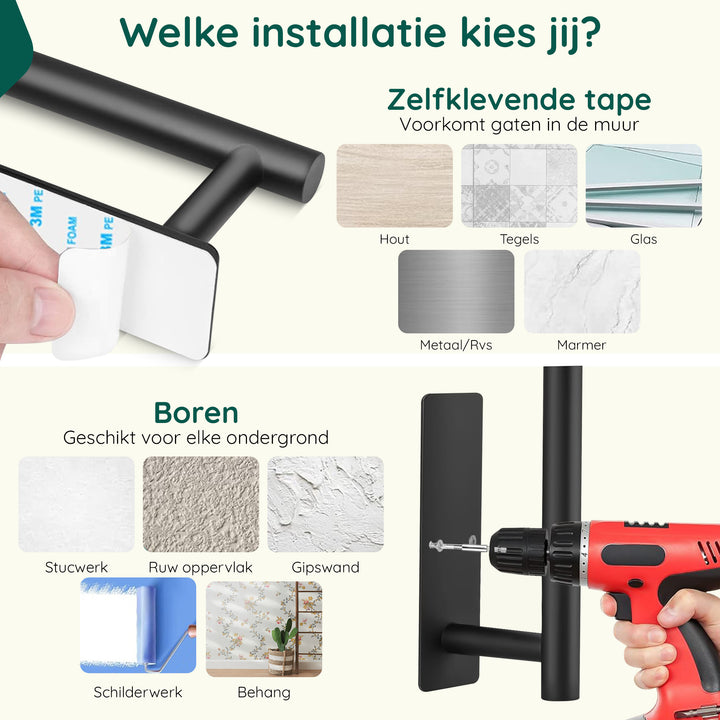 XIVADA Reserverolhouder Fera - Zelfklevend - Schroefset - Rvs - Zwart (7)