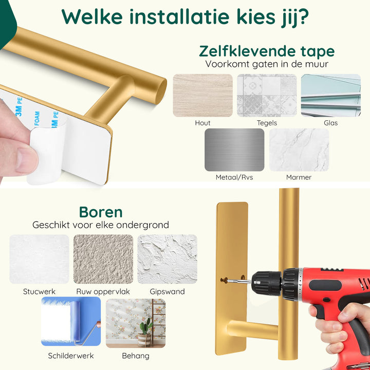 XIVADA Reserverolhouder Fera - Zelfklevend - Schroefset - Rvs - Goud (7)