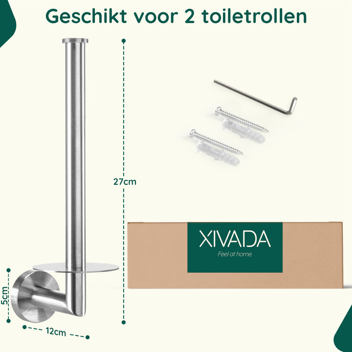 XIVADA Reserverolhouder Banci - Boren - Voor 2 wc rollen - Zilver (6)