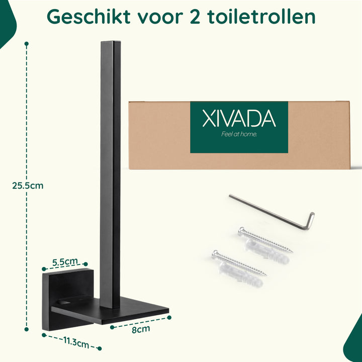 XIVADA Reserverolhouder Auro - Voor 2 wc rollen - Hangend - Zwart (8)