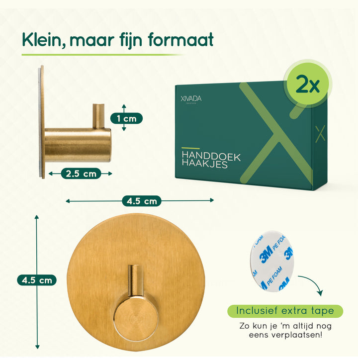 XIVADA Hannddoekhaakjes Roma - RVS - Zelfklevend - Goud - Set van 2 (6)