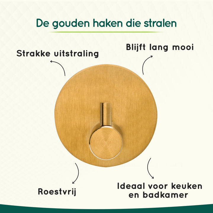 XIVADA Hannddoekhaakjes Roma - RVS - Zelfklevend - Goud - Set van 2 (4)