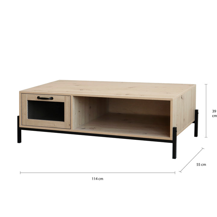 QUVIO Salontafel met deurtje en open lade - QUV1018 - Walnut light brown (1)