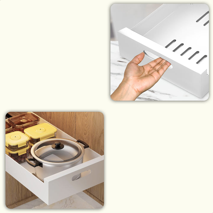 XIVADA Keukenkast organizer - Schuiflade  - Aluminium - 25 cm - Wit (4)