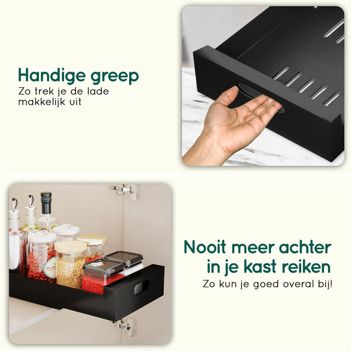 XIVADA Keukenkast organizer - Schuiflade  - Aluminium - 25 cm - Zwart (3)