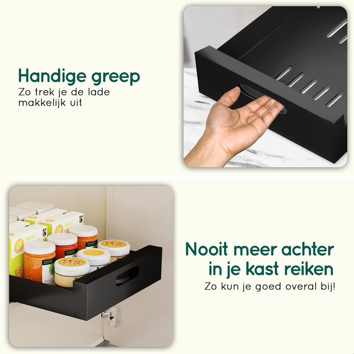 XIVADA Keukenkast organizer - Schuiflade  - Aluminium - 35 cm - Zwart (5)