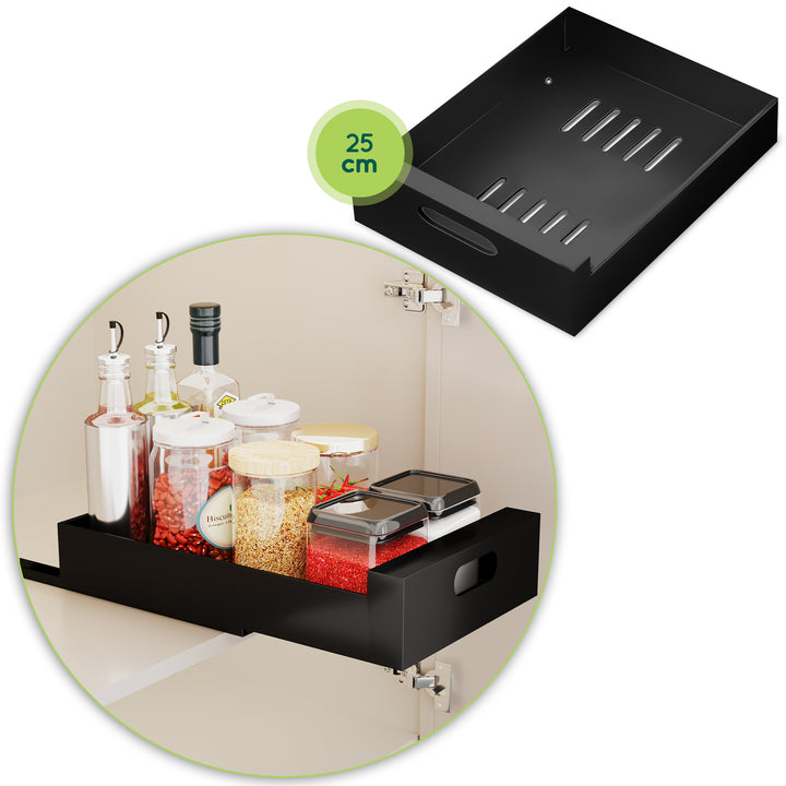 XIVADA Keukenkast organizer - Schuiflade  - Aluminium - 25 cm - Zwart (1)