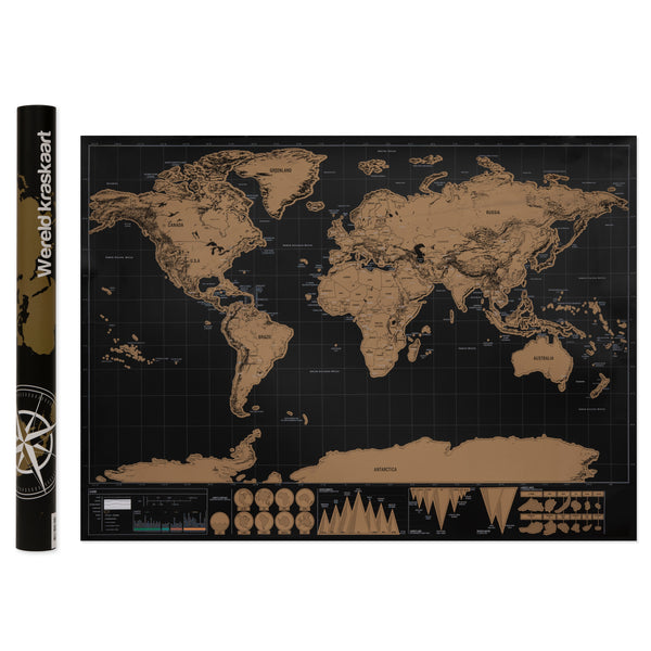 Aretica Wereld Kraskaart (Scratch Map) Zwart 83 x 60 cm