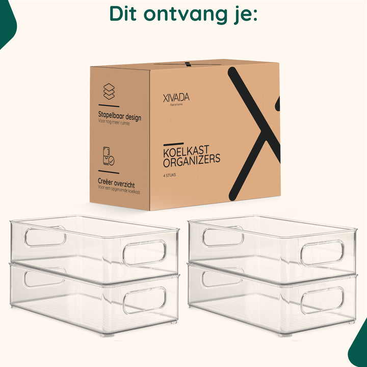 XIVADA Koelkast Organizer Tava - Transparant - PET - Set van 4 (8)