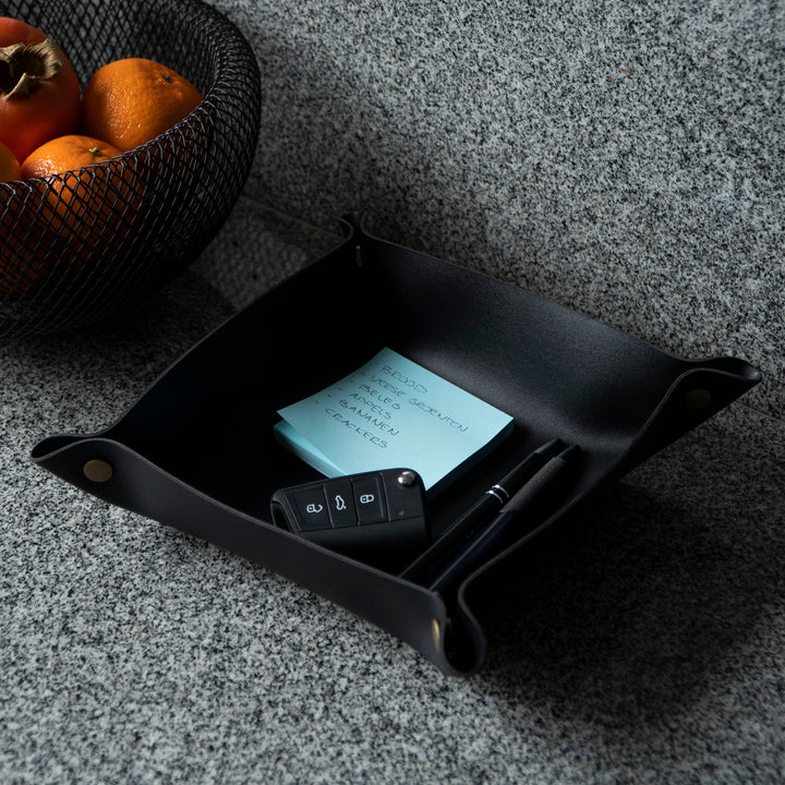 QUVIO Organizer vierkant leer met drukknoppen - Zwart (6)
