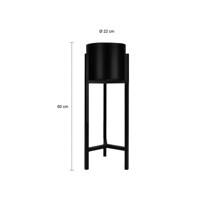 QUVIO Plantenstandaard inclusief pot - 22 x 22 x 60 cm - Metaal - Zwart - S (1)