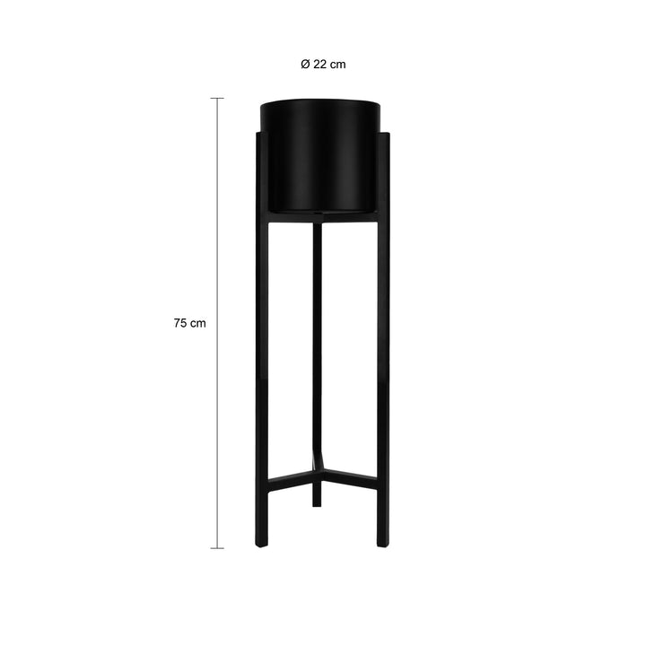 QUVIO Plantenstandaard inclusief pot - 22 x 22 x 75 cm - Metaal - Zwart - M (1)