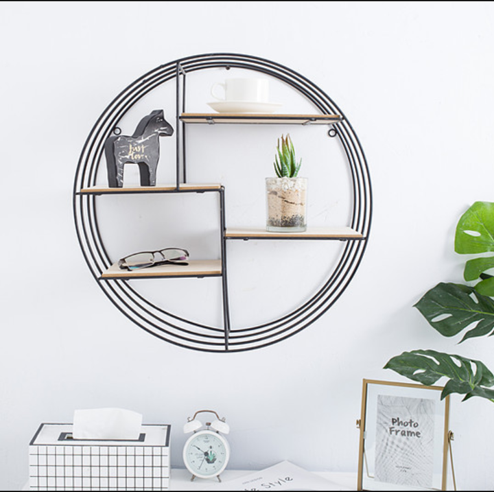 QUVIO Rond stalen rek met houten panelen (2)