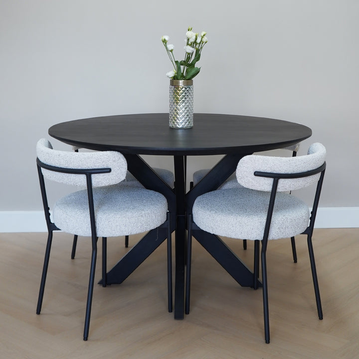 QUVIO Eetkamerstoelen Leanne - Bouclé - Staal - Wit - Set van 2 (6)