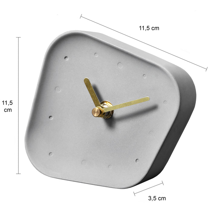 QUVIO Tafelklok beton asymmetrisch met gouden wijzers - Grijs (1)